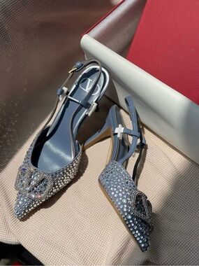 Valentino Garavani Rhinestone Slingback Heels Blue Size 38 Authentic